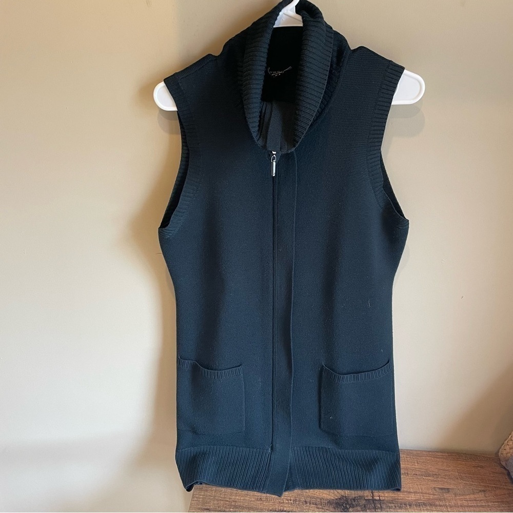 Worth New York Wool Sheath Sweater Dress Black Full Zip